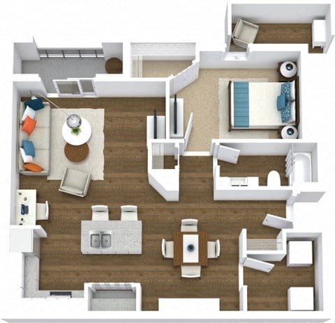 Floor plan for 1 bed, 1 bath, 938 sqft